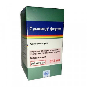 СУМАМЕД ФОРТЕ 200МГ/5МЛ. 35,573Г. 37,5МЛ. МАЛИНА №1 ПОР. Д/СУСП. Д/ПРИЕМА ВНУТРЬ ФЛ. /ПЛИВА/