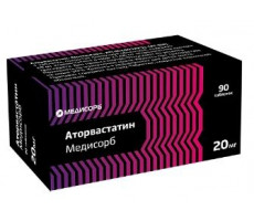 АТОРВАСТАТИН-МЕДИСОРБ 20МГ. №90 ТАБ. П/П/О БЛИСТ. /МЕДИСОРБ/